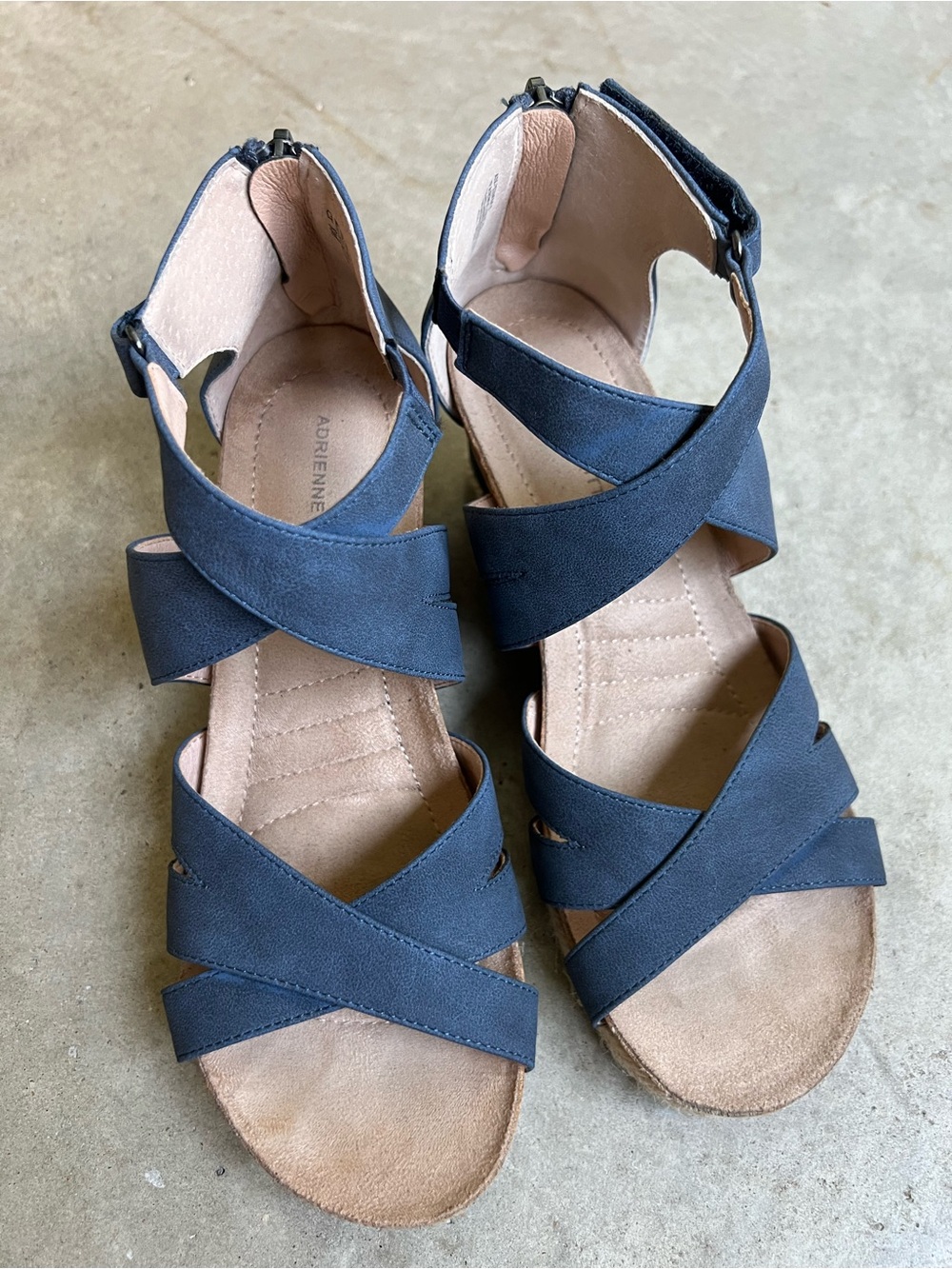 Adrienne Vittadini Navy Crisscross Zip-Back Sandals